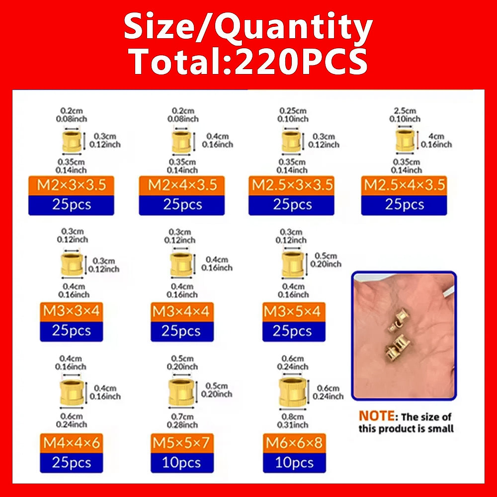 220PCS/1 SetM2 M2.5 M3 M4 M5 M6 Brass Heat Insert Nut Hot Melt Nutinsert Thread Knurled detail image 2