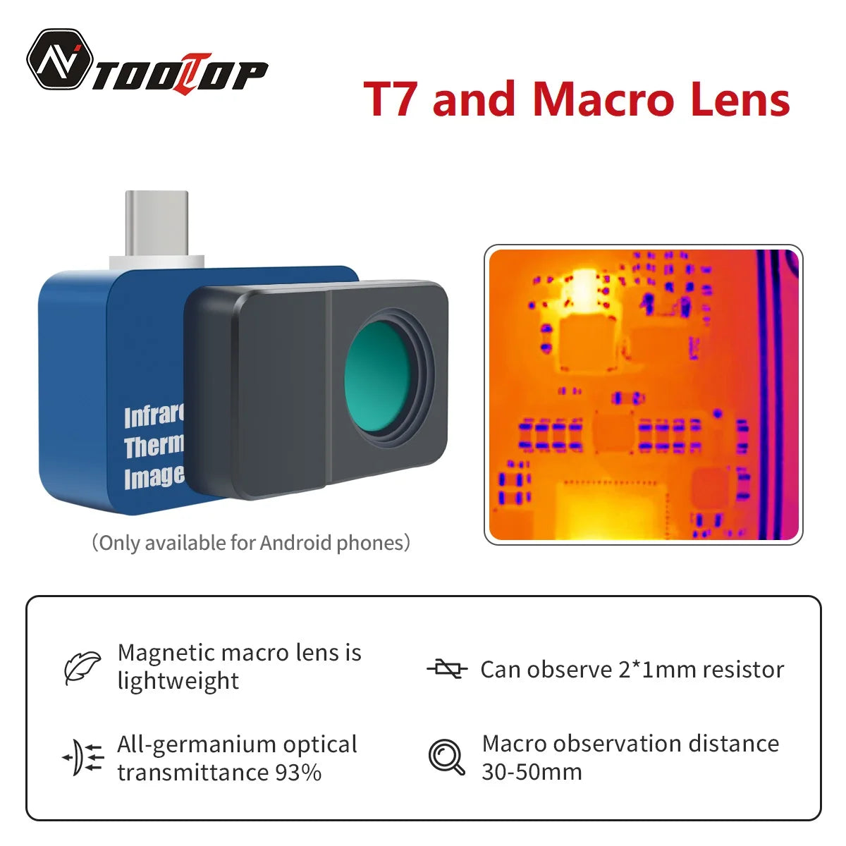 TOOLTOP T7 256*192 Android Type-C Thermal Imager 25Hz Mobile Thermal Imaging Camera for detail image 2