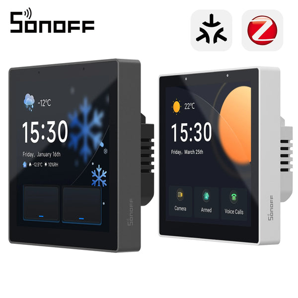 SONOFF NSPanel Pro Gen2 smart home control panel in 86-type format with a two-channel relay, device integration, compatible with Apple Home via Matter