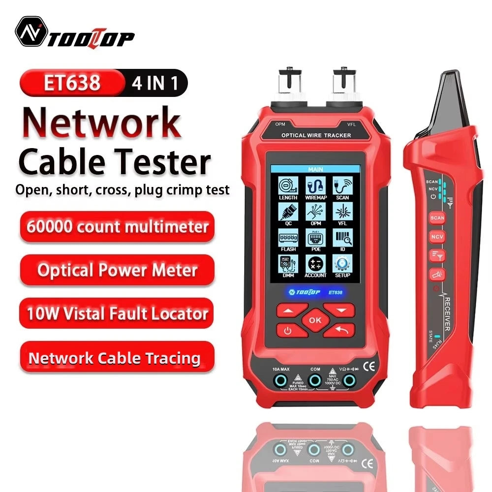 TOOLTOP ET636/ET638 Ethernet Cable Tester Multimeter Optical Power Meter Red Laser Noise-free Cable Traci product image