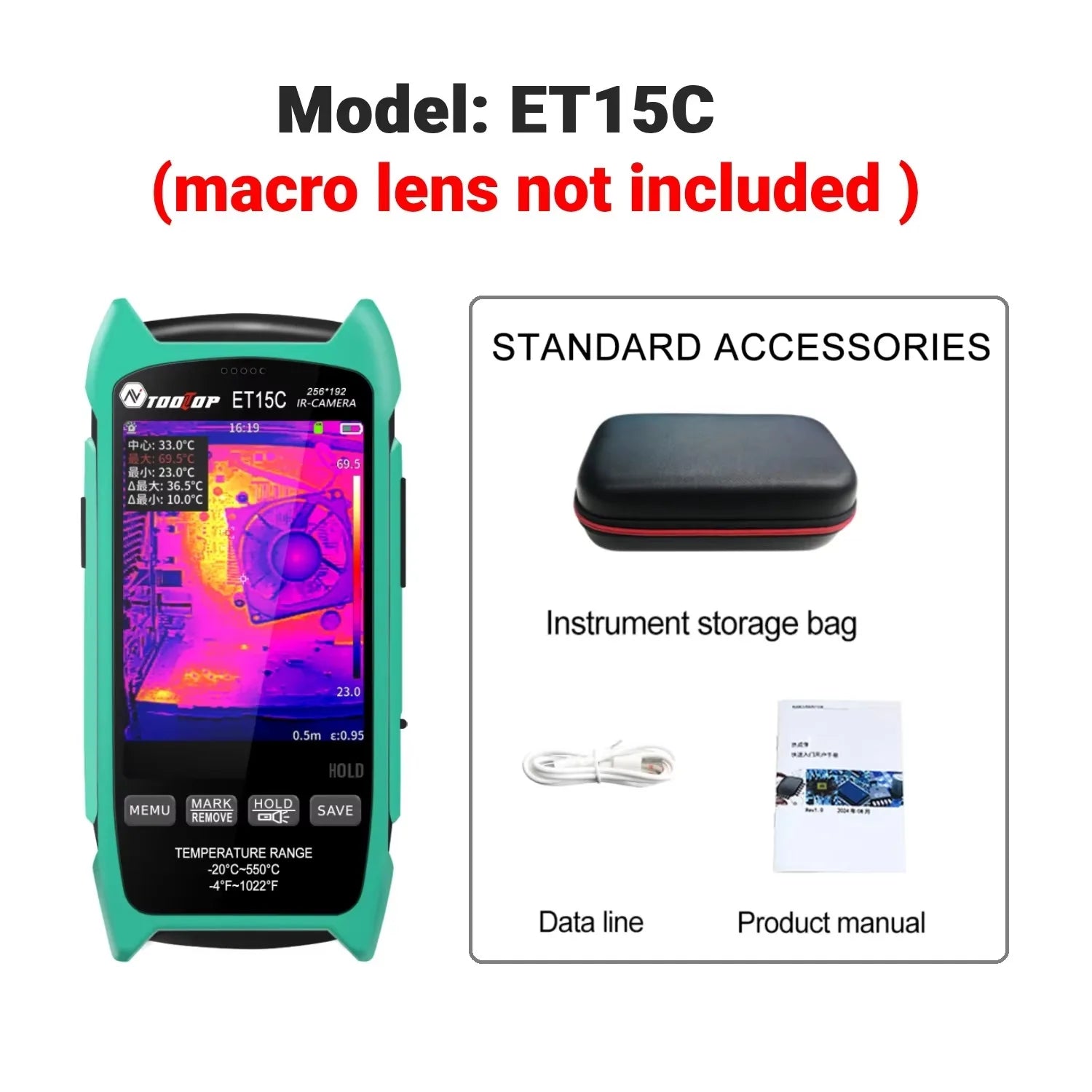 TOOLTOP ET15C High Precision 256x192 Thermal Imager -20℃~+550℃  Macro Lens Optional Automotive Electrical Thermal Imaging Camera