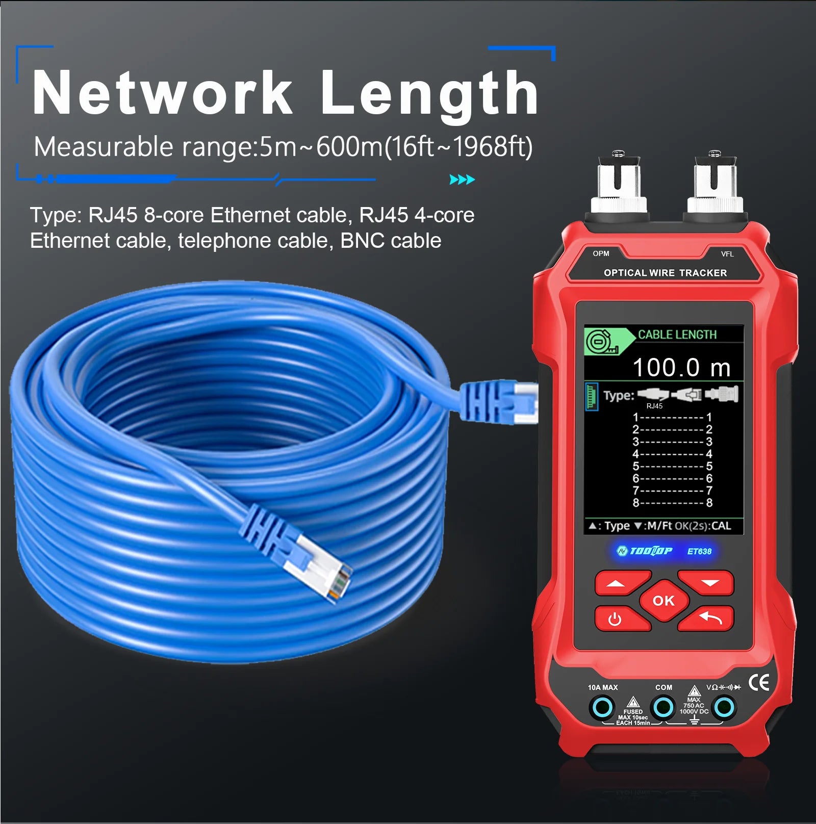 TOOLTOP ET636/ET638 Ethernet Cable Tester Multimeter Optical Power Meter Red Laser detail image 3