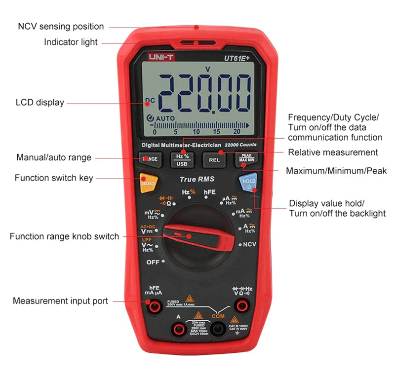 UNI-T UT61B UT61D UT61E Plus Smart Multimeter Analog & Digital Polymer Electrician Tester detail image 14