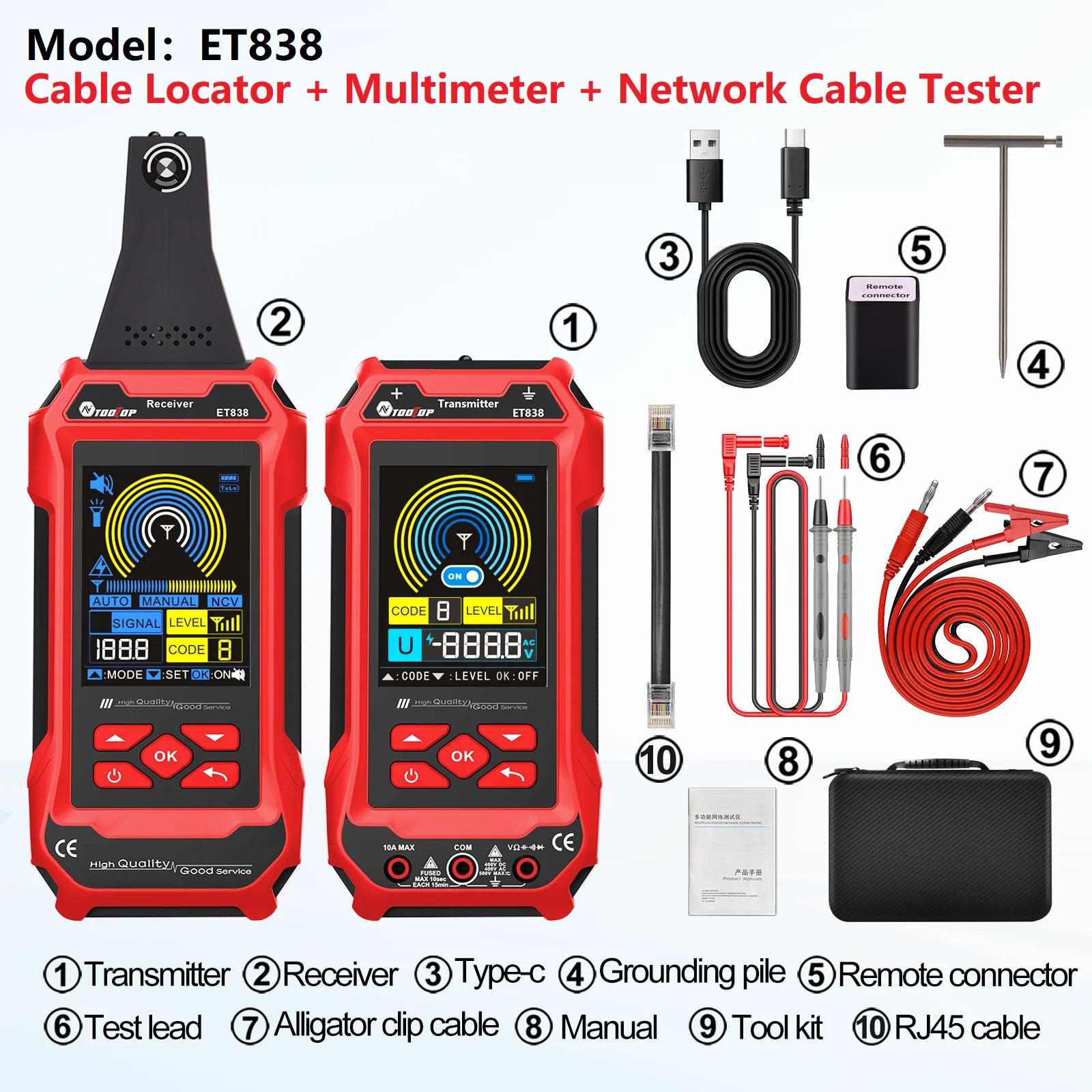 TOOLTOP ET836 ET838 Cable Locator Underground Wall Cable Water Pipes Tracker Circuit Break detail image 7