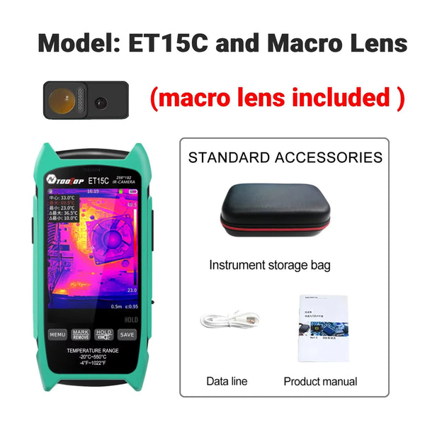 TOOLTOP ET15C High Precision 256x192 Thermal Imager -20℃~+550℃  Macro Lens Optional Automotive Electrical Thermal Imaging Camera