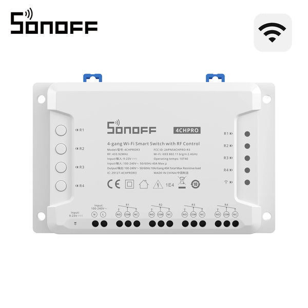 SONOFF 4CHPROR3 4 Gang 433Mhz RF Smart Switch Interlock Self-Locking Inching Modes Remote Control via eWeLink APP Alexa IFTTT