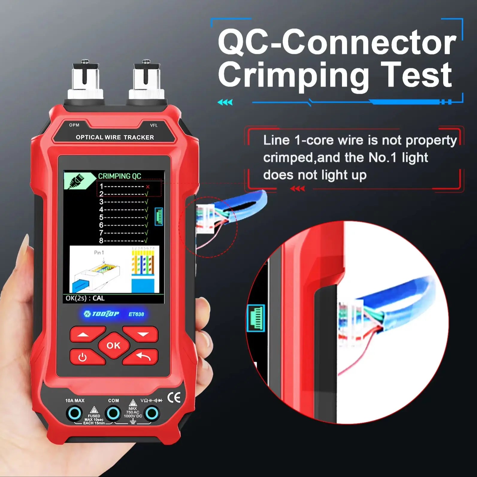 TOOLTOP ET636/ET638 Ethernet Cable Tester Multimeter Optical Power Meter Red Laser detail image 4