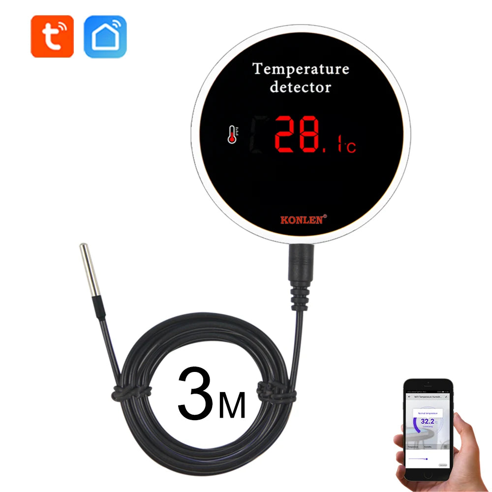 KONLEN Tuya Wifi Temperature Sensor 3m Wire Probe Digital Smartlife Thermometer Smart Home Water Pool The product image