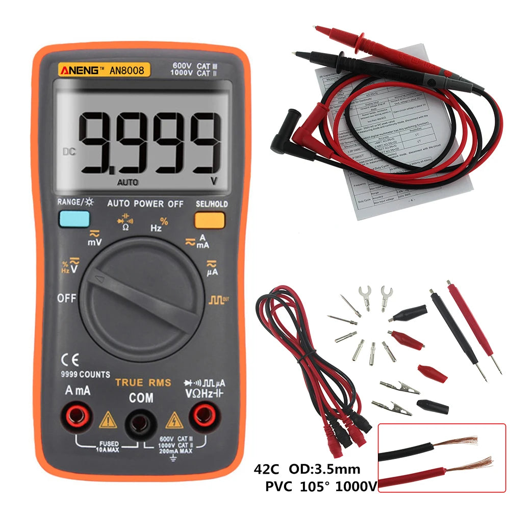 Digital Multimeter AN8008 9999 Counts Transistor True RMS Tester  Auto Electrical Testers Voltage capacitor Power Meters  Test