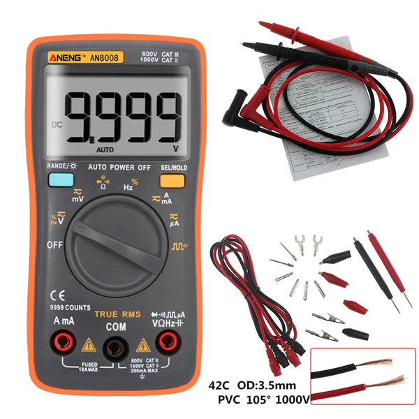 Digital Multimeter AN8008 9999 Counts Transistor True RMS Tester  Auto Electrical Testers Voltage capacitor Power Meters  Test
