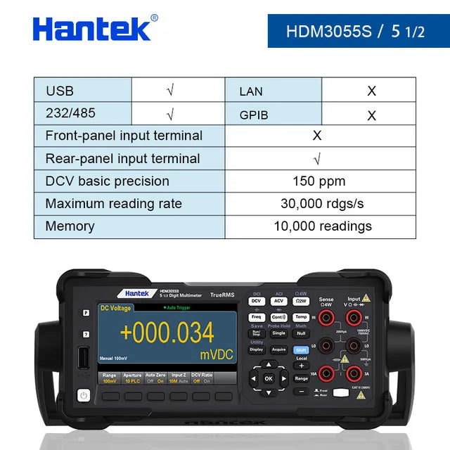 Hantek HDM3055 5 1/2 Digital Meter 30000 rdg/s Reading Rate USB/LAN/232/485 Bench True RMS detail image 8
