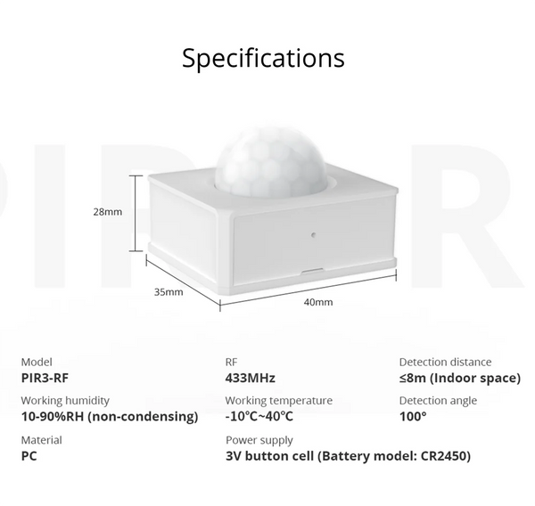 SONOFF PIR3-RF Motion Sensor Wireless Human Body Detector Module Movement Infrared PIR Sensor Security Alarm System EWeLink App