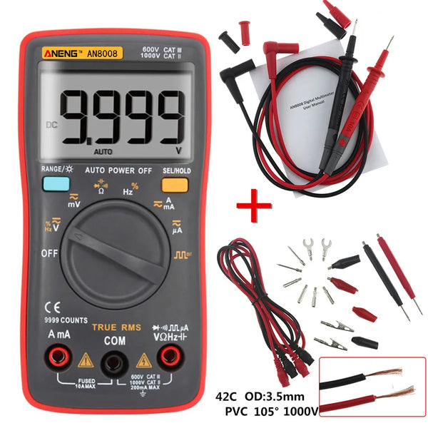 Digital Multimeter AN8008 9999 Counts Transistor True RMS Tester  Auto Electrical Testers Voltage capacitor Power Meters  Test