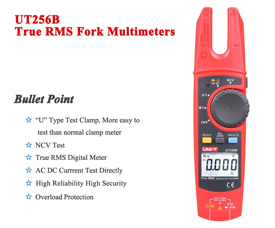 UNI-T UT256B Digital True RMS Fork Auto Multimeter 200A AC DC Current Clamp Meters NCV detail image 6