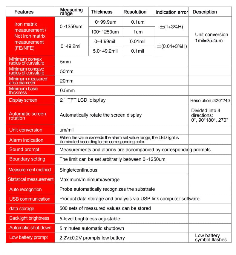 UNI-T UT343D Coating Thickness Gauge LCD Backlight 320 x 240 Pixels Digital FE/NFE Metal Car detail image 6