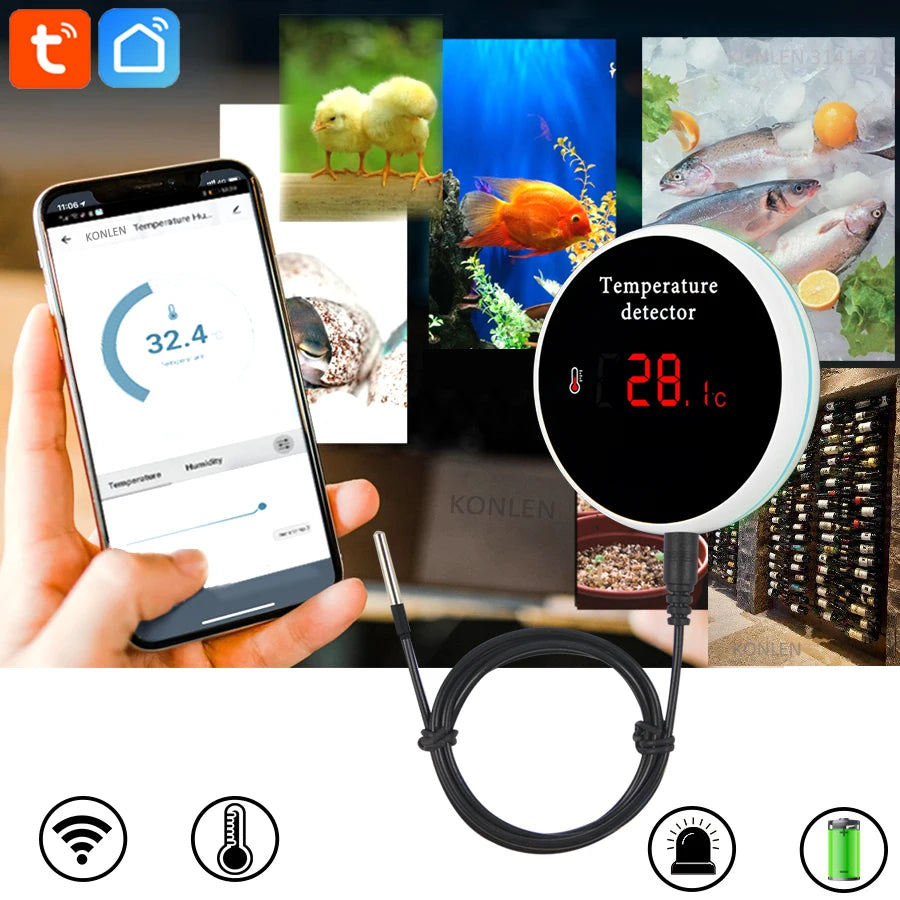 KONLEN Tuya Wifi Temperature Sensor 3m Wire Probe Digital Smartlife Thermometer Smart Home detail image 2