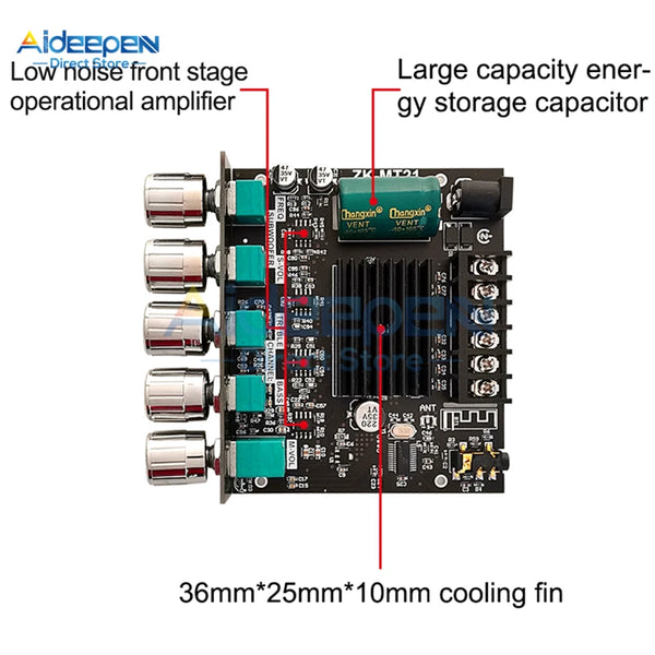 MT21 2.1 Channel Bluetooth 5.0 Subwoofer Amplifier Board 50WX2+100W Power Audio Stereo detail image 3