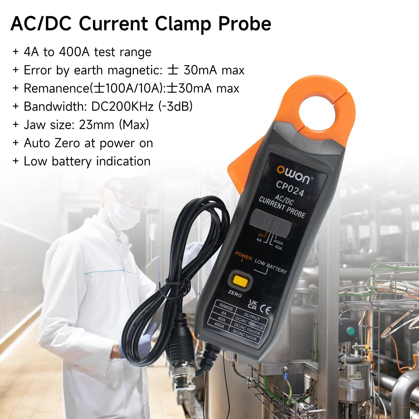 OWON CP024 AC/DC Clamp Probe Tester, DC-AC Current Probe For Digital Storage Oscilloscopes detail image 3