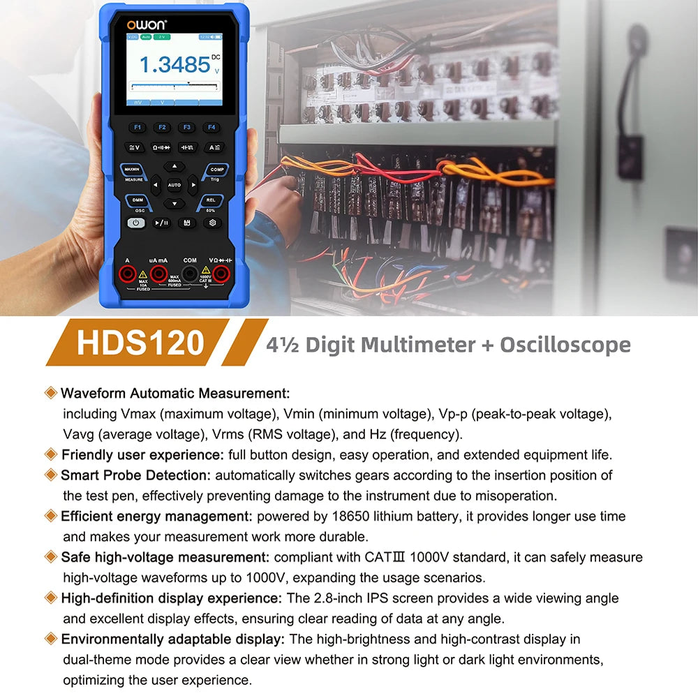 OWON HDS120 Oscilloscope Multimeter,4 1/2 Digit True RMS Multimeter,1MHz Digital detail image 2