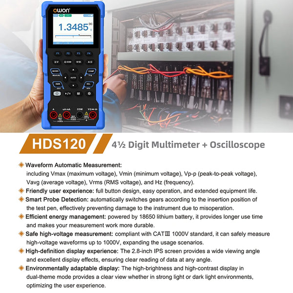 OWON HDS120 Oscilloscope Multimeter,4 1/2 Digit True RMS Multimeter,1MHz Digital detail image 2