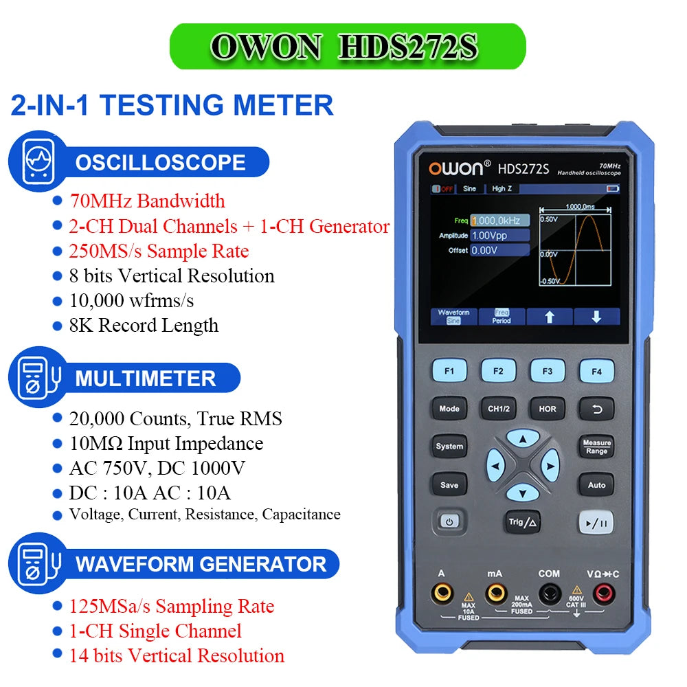OWON HDS2102S HDS272S HDS242S Handheld Digital Oscilloscope 100MHz Bandwidth 500MS/s 2CH + detail image 10