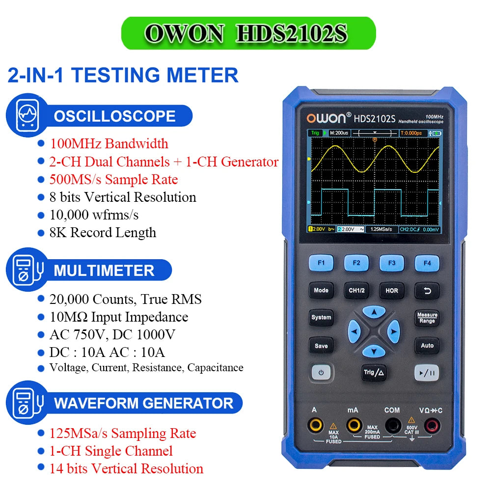 OWON HDS2102S HDS272S HDS242S Handheld Digital Oscilloscope 100MHz Bandwidth 500MS/s 2CH + detail image 8