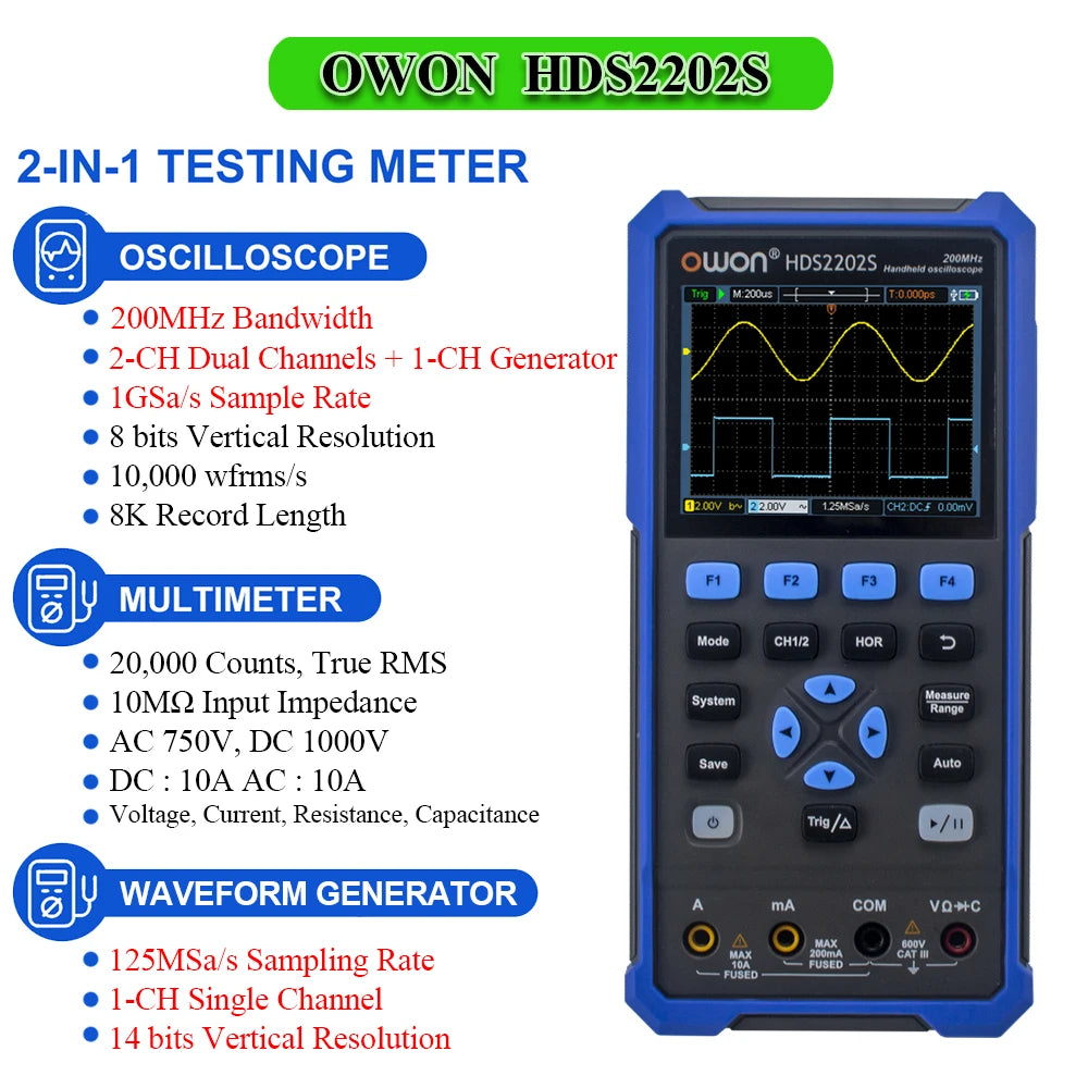 OWON HDS2102S HDS272S HDS242S Handheld Digital Oscilloscope 100MHz Bandwidth 500MS/s 2CH + detail image 6