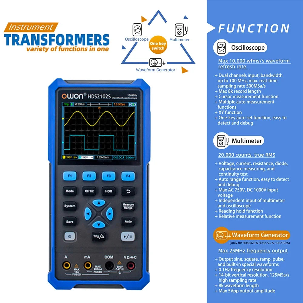 OWON HDS2102S HDS272S HDS242S Handheld Digital Oscilloscope 100MHz Bandwidth 500MS/s 2CH + detail image 3