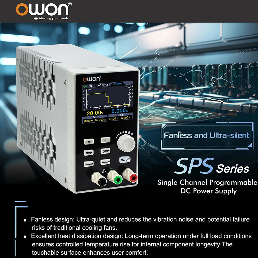 OWON SPS3081 SPS6051 Silent Fanless Series Programmable Linear DC Power Supply Digital Switching Regulato product image