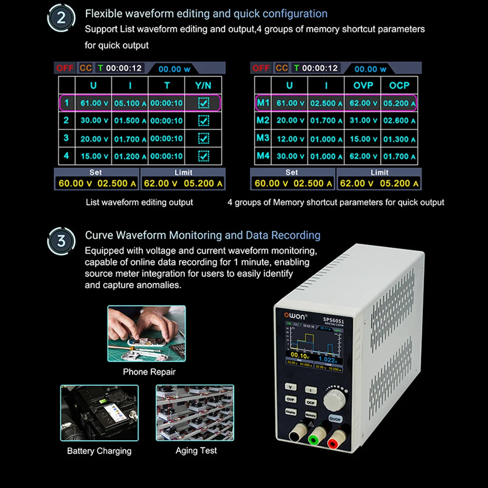 OWON SPS3081 SPS6051 Silent Fanless Series Programmable Linear DC Power Supply Digital detail image 3