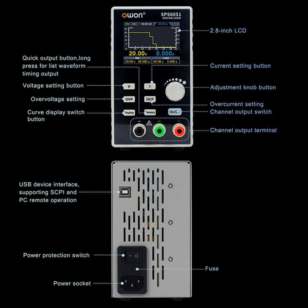 OWON SPS3081 SPS6051 Silent Fanless Series Programmable Linear DC Power Supply Digital detail image 4