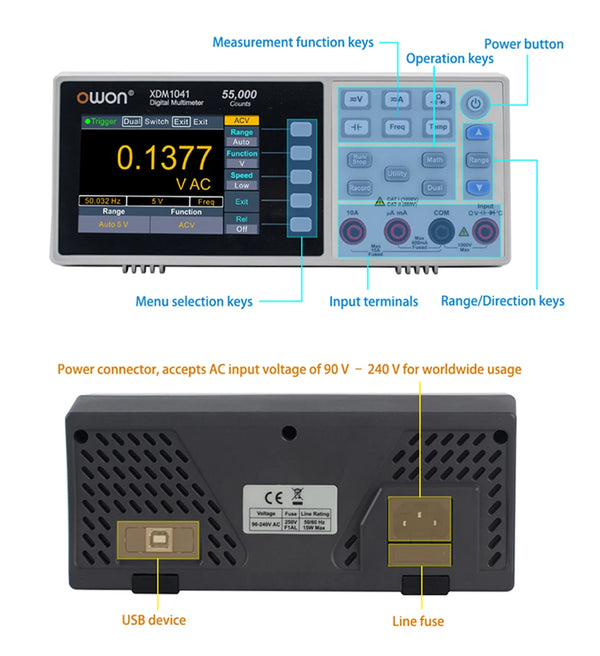OWON XDM1041/XDM1241 4 1/2 Digital Multimeter Portable Bench LCD Multimeter True RMS AC/DC detail image 3