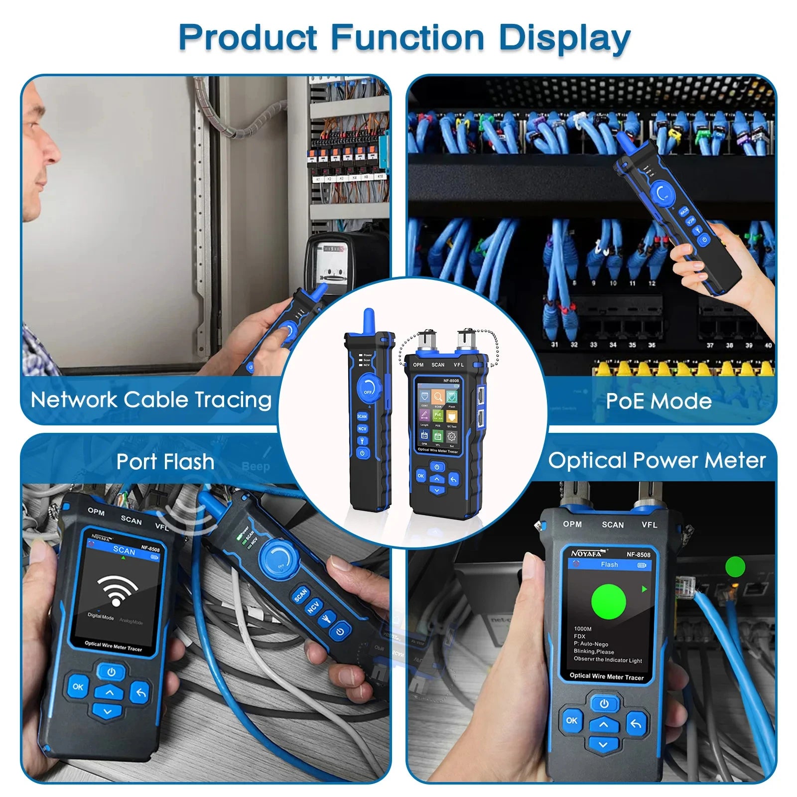 Noyafa NF-8508 Network Cable Tester Optical Power Meter Wire PoE Lan Test LCD Digital Line detail image 2