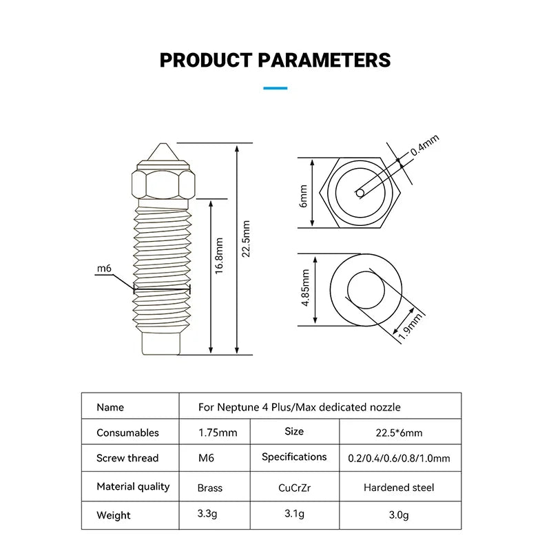 For Elegoo Neptune 4 Max/4 Plus Brass Copper Plated Hardened Steel Nozzle Upgraded Nozzle High Speed Nozzles Hotend Kit