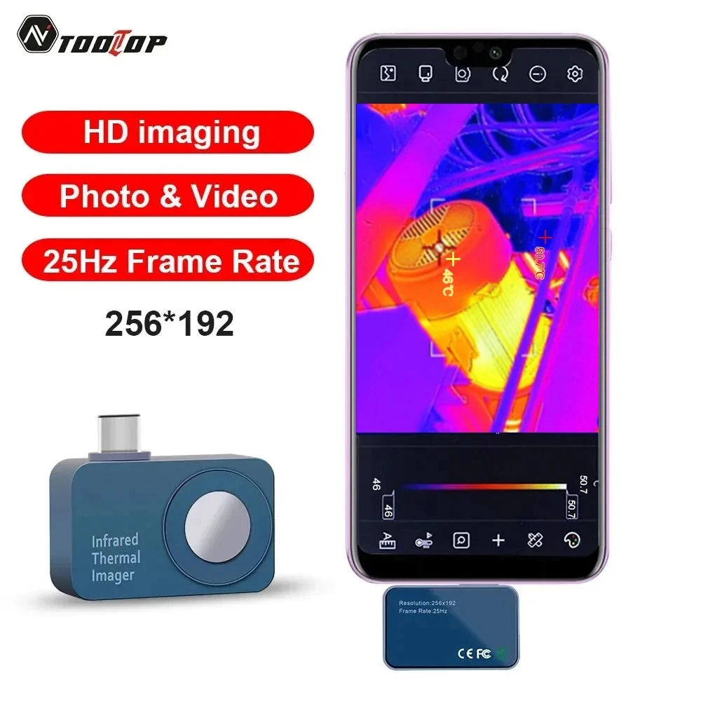 TOOLTOP T7 256*192 Android Type-C Thermal Imager 25Hz Mobile Thermal Imaging Camera for Solar Panel Power product image