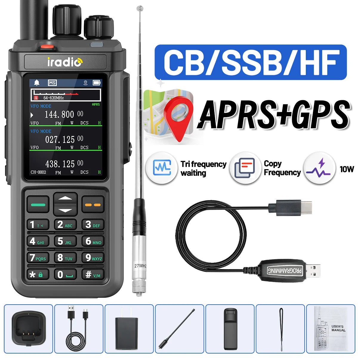 Iradio UV-98 PLUS GPS APRS Walkie Talkie 10W AM CB SSB LW MW SW HF Cross Band Repeater 1024Channels RT-880G Short Wave Ham Radio