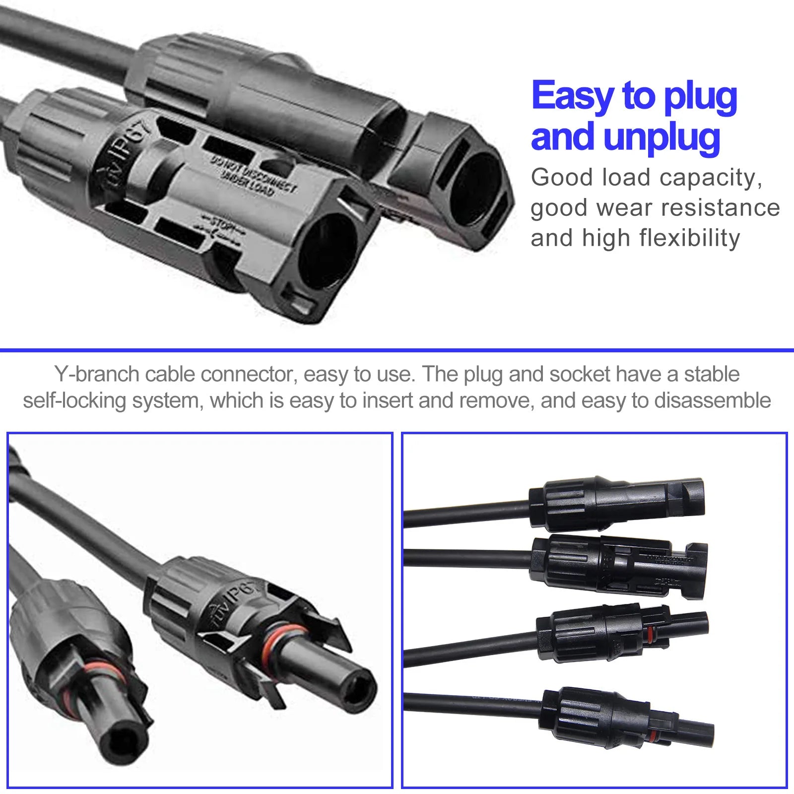 1pair 4Y Solar Style Y Branch Adapter Connectors 1 to 4 Male and Female Panel Cable Photovoltaic Connector Adapter Dropshipping