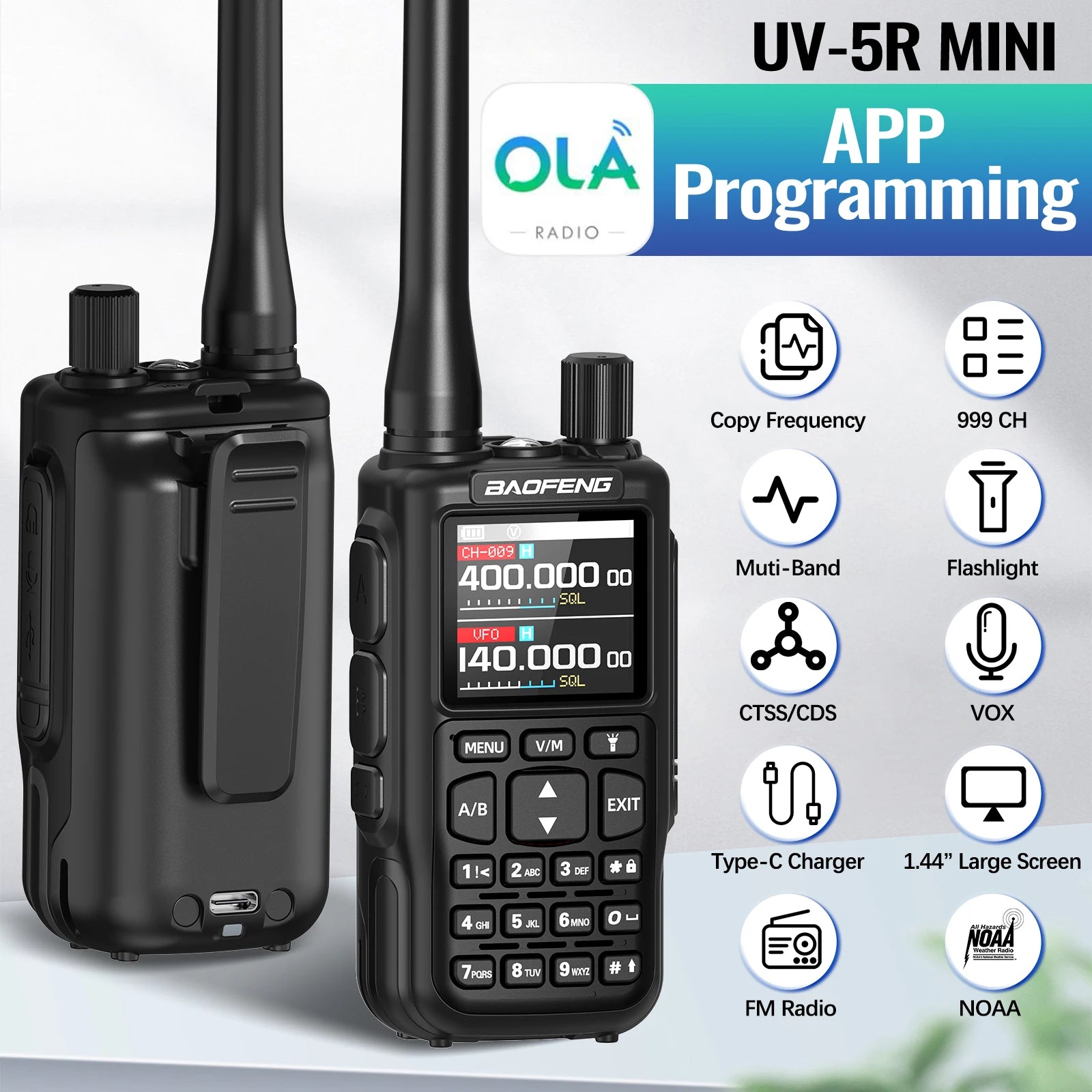 BAOFENG MINI 5 Walkie Talkie Multi Band Bluetooth Programming Dual PTT 2200mAh Copy Frequency New Upgrade UV 5R Mini Ham Radio