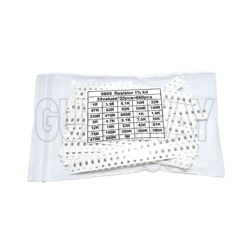 660pcs 0603 0805 1206 0402 0201 1% SMD Chip Resistor Assorted Kit 1R - 1M ohm 33valuesX20pcs Resistance Sample Set