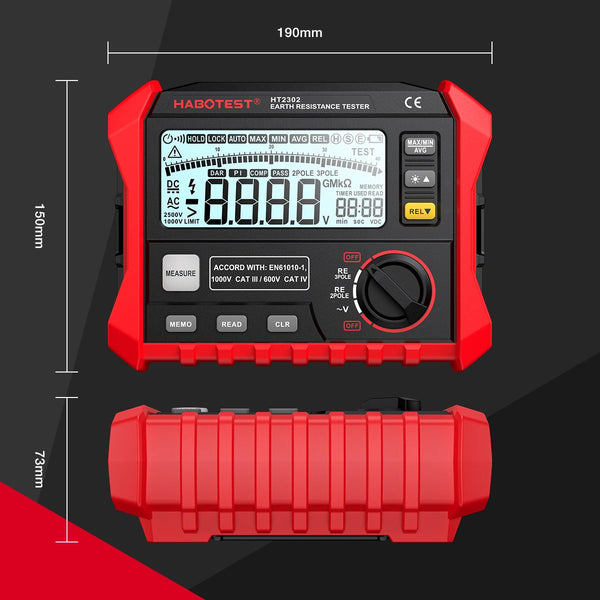 HABOTEST HT2302 Insulation Resistance Tester Earth Ground Resistance Tester Digital detail image 4