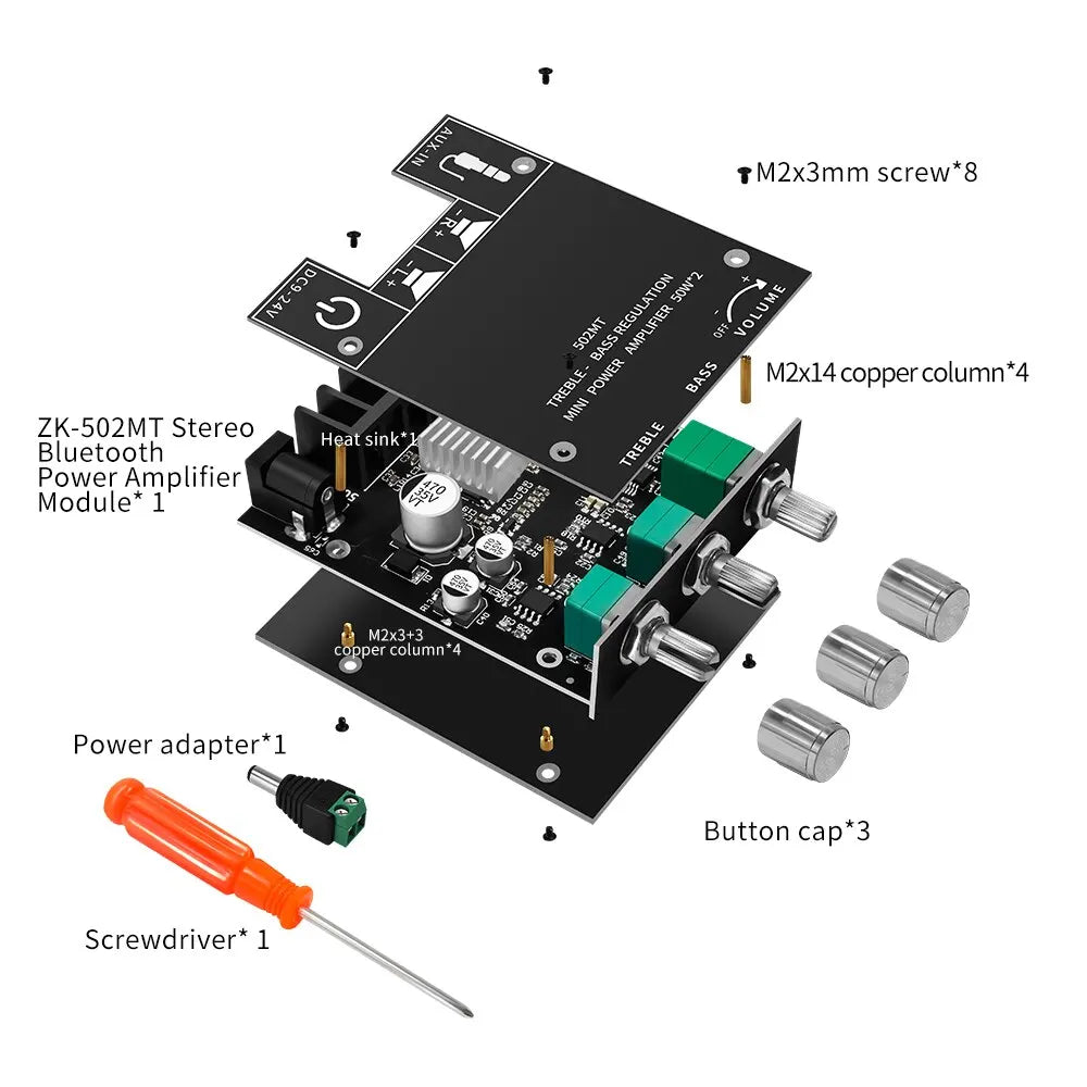 ZK-502MT Bluetooth 5.0 Subwoofer Amplifier Board 2.0 Channel High Power Audio Stereo detail image 2