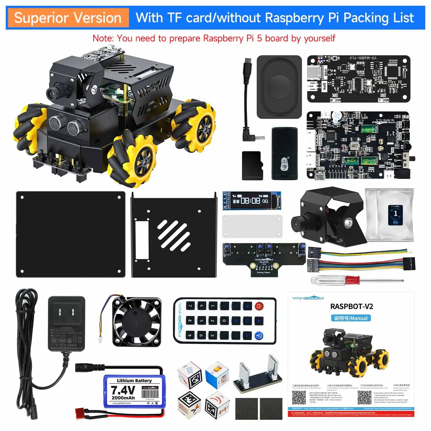 Yahboom 4WD Raspbot V2 AI Large Model Robot Kit for Raspberry Pi 5 Beginners Educational detail image 11