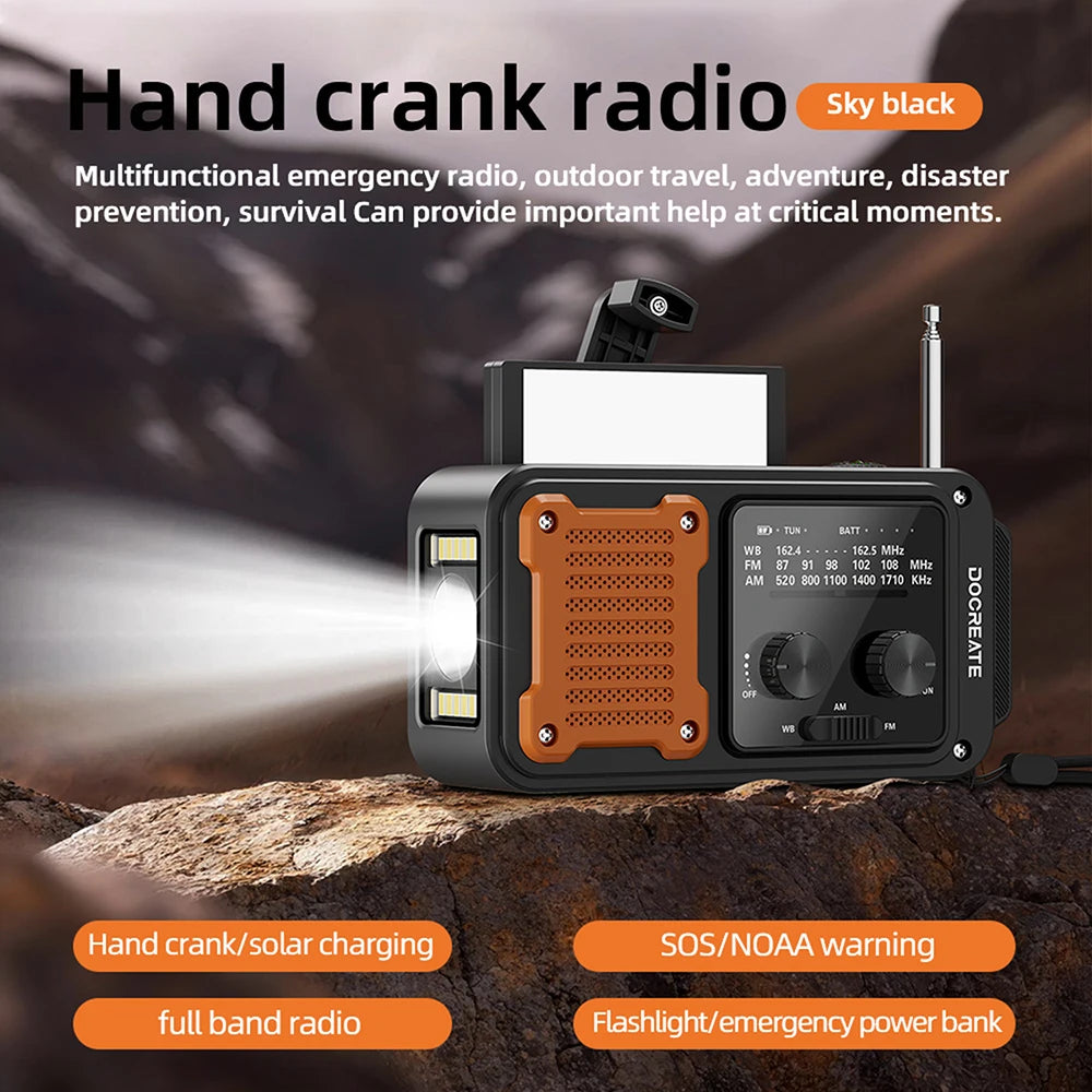 DC 5V 2A 7-in-1 87-108MHZ Multi-Function Emergency Radio: AM/FM/WB Full-Band Portable Radio detail image 3