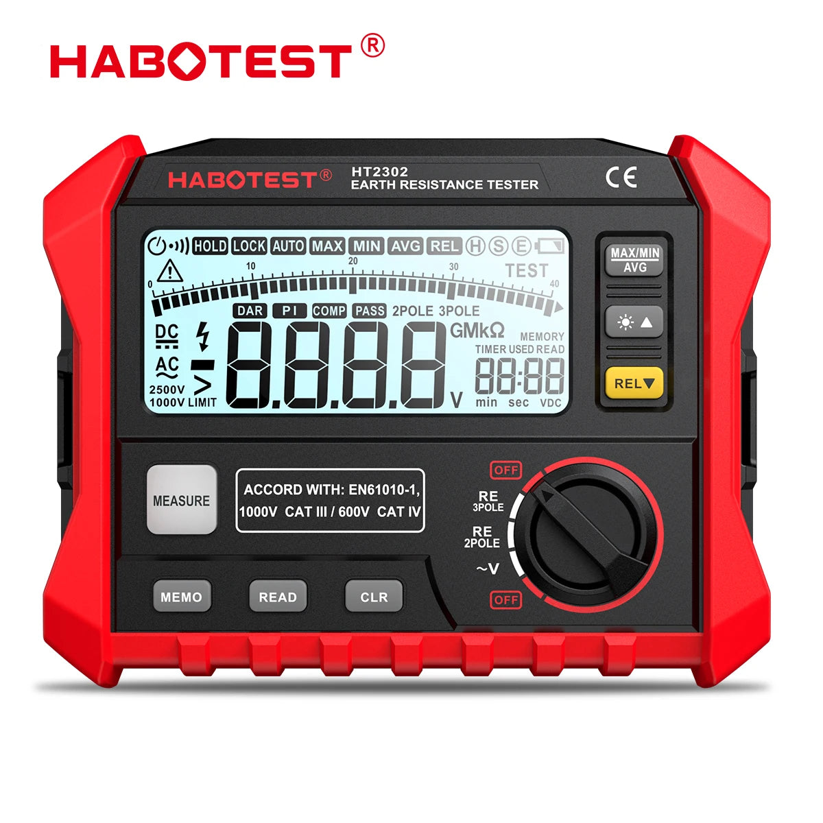 HABOTEST HT2302 Insulation Resistance Tester Earth Ground Resistance Tester Digital Megohmmeter Meter 100 product image