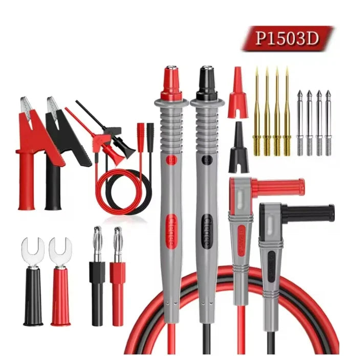 Cleqee P1503 Series Universal Multimeter Probe Test Leads Kit with Replacement Needle Tester Tip IC SMD Test Hook Alligator Clip