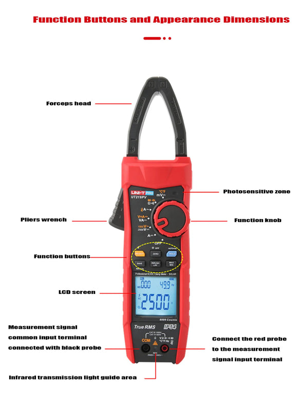 UNI-T UT219PV Clamp Meter AC DC Pliers Ammeter Voltmeter 1000A 1500V 2500V PEAK LPF Measure detail image 12