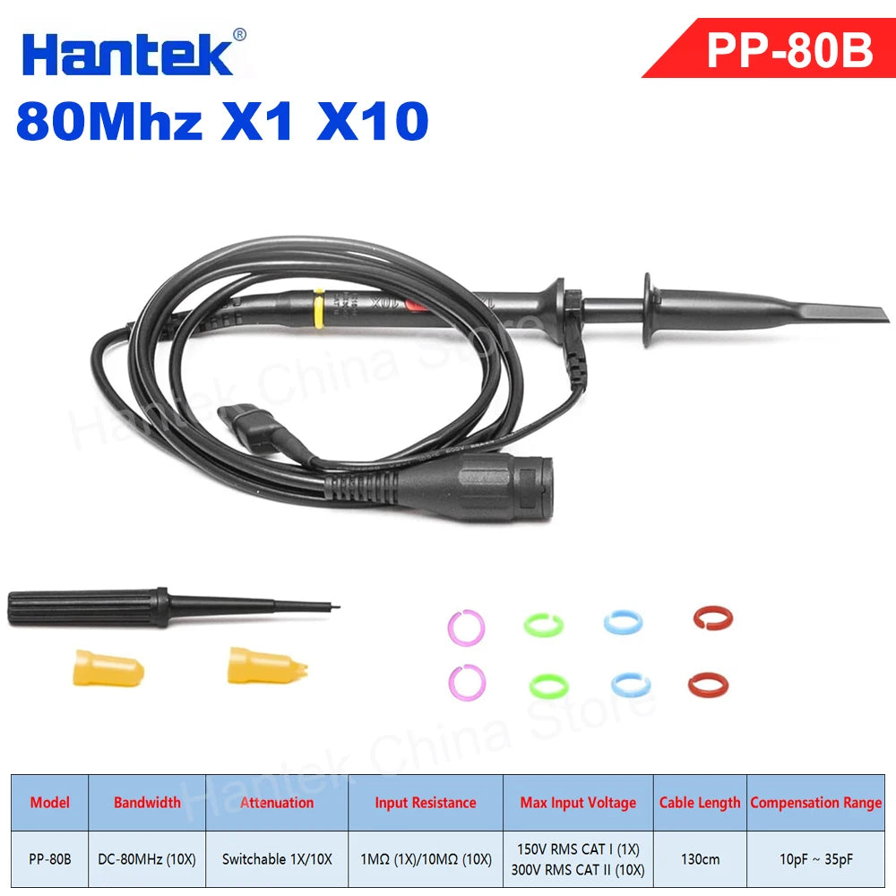 Hantek PP80-150-200-250-300 High Voltage Probe 60MHz-300MHz Kit Attenuation 10:1 Suitable For 1008c 6074be Various Oscilloscopes