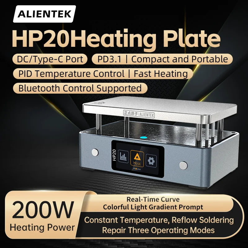 ALIENTEK HP20 Hot Plate Preheater MINI Heating Plate Soldering Station PD3.1 Digital Constant Temperature 350° Heating Tool 200W