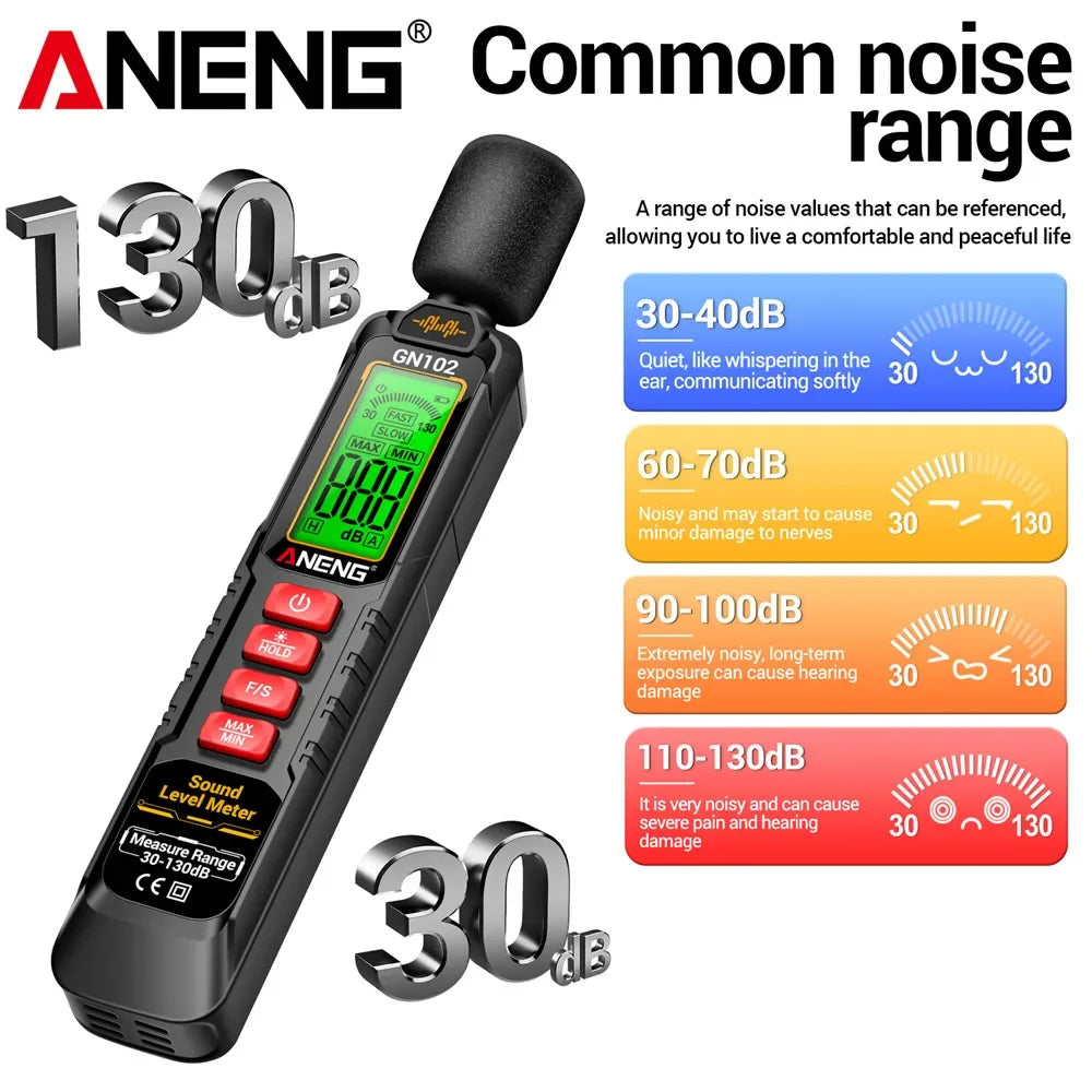 Sound Level Meter Digital Portable Noise Meter NENG GN102 Audio Level Meter 30-130dB Ambient Noise Windproof Decibel Meter test