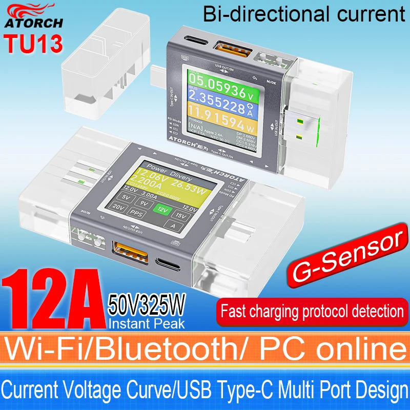 TU13 48V Type-C PD3.0 Fast charging Protocol USB Tester Voltmeter Meter Mobile Phone Charger detail image 2